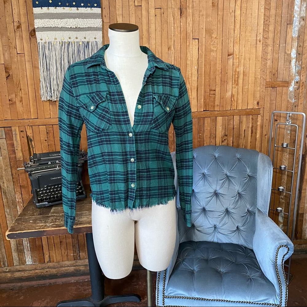 Green Plaid RVCA Button Down Flannel